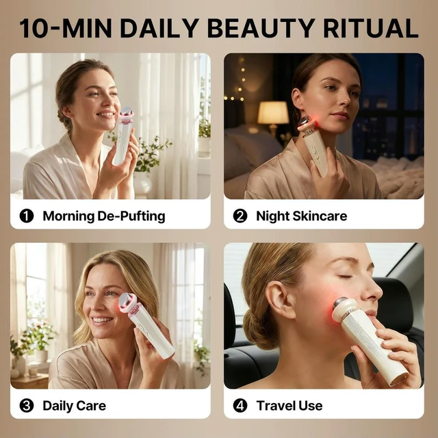 Alt view image 3 of 3 - 4 in 1 hot and cold beauty instrument, facial and neck lift massager, best skin care machine, for firming and anti-wrinkle