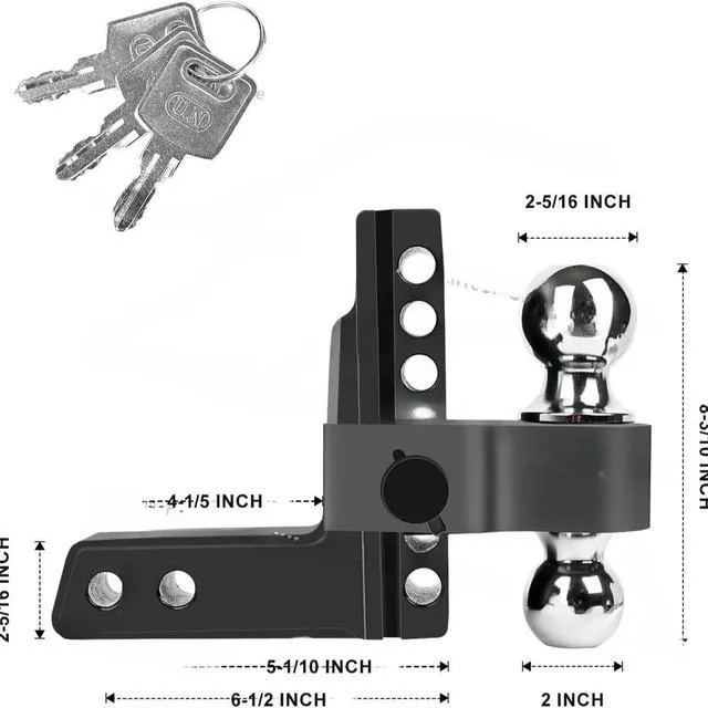 Alt view image 3 of 3 - Strong tensile force, adjustable aluminum alloy trailer arm 6 inches with latch lock, double-ended trailer trailer arm