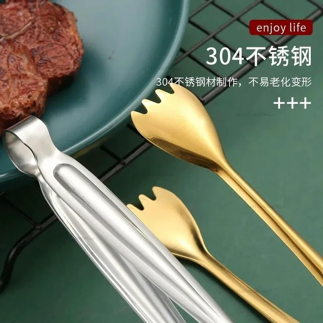 Alt view image 3 of 3 - 304 stainless steel food clip steak buffet restaurant kitchen dish barbecue thickened golden towel