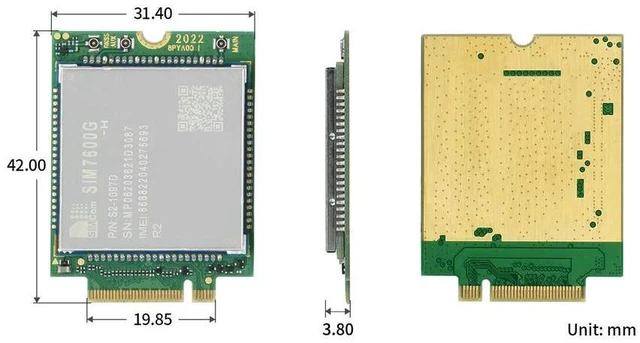 Alt view image 2 of 3 - Waveshare SIM7600G-H-M.2 SIMCom 4G LTE Cat-4 Module, Global Coverage, With GNSS Support, M.2 B KEY Connector, LTE-TDD