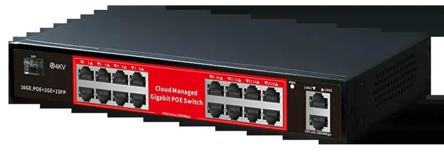 Alt view image 2 of 3 - Cloud managed PoE switch Full Gigabit 16 port 1000Mbps + 2 port Gigabit uplink + 1 SFP port PoE switch for cameras