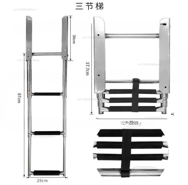 Alt view image 3 of 3 - 3 Section High Strength Slide Rail Stainless Steel Deck Ladder Telescopic Ladder for Boat Yacht
