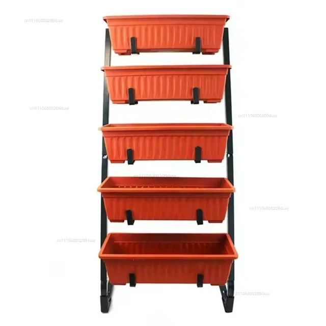 Alt view image 2 of 3 - 5-Layer Iron Vertical Garden Plant Stand, Independent Elevated Plastic Flower Pot Stand