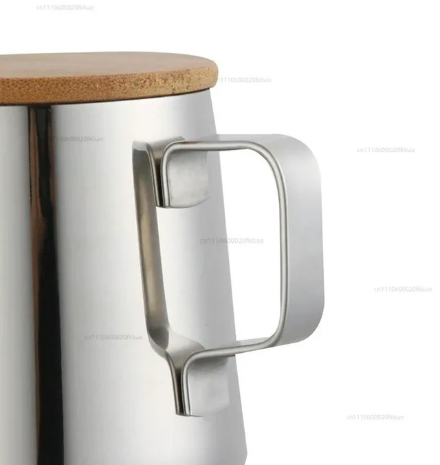 Alt view image 3 of 3 - 350Ml bamboo cover coffee pot 304 stainless steel hand flush pot thin mouth hanging ears
