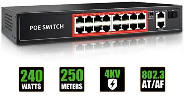 Alt view image 2 of 3 - OEM/ODM 16 port 48V POE switch 240W built-in power supply IEEE 802.3 AF/AT for IP cameras, AP