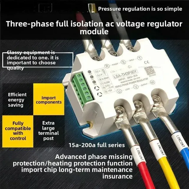 Alt view image 2 of 3 - Three-Phase AC 120A 380V Solid State Voltage Regulator - LSA-TH3P120Y Power Regulation Module