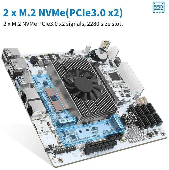 Alt view image 3 of 3 - Nas Motherboard 8 Bay Core I5 8265u 4c/8t, Mini Itx Pc Mainboard White M11, 2 X Nvme Pcie3.0 , Dual 2.5gbe I226v Lan,