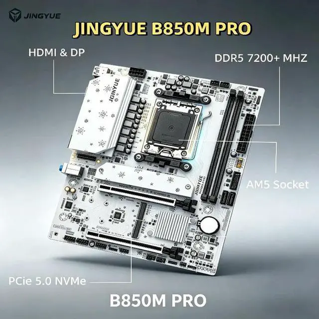 Alt view image 2 of 3 - Jingyue B850M PRO Motherboard DDR5 Memory AM5 Ryzen Desktop Computer R7 9700X/9600X/7800X3D/7500F B850/Socket AM5