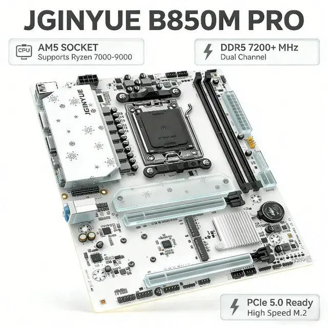 Main image of Jingyue B850M PRO Motherboard DDR5 Memory AM5 Ryzen Desktop Computer R7 9700X/9600X/7800X3D/7500F B850/Socket AM5