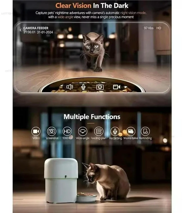 Alt view image 2 of 3 - Pet automatic feeder ligent remote video control Cat and dog timed quantitative feeding machine