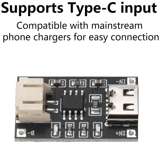 Alt view image 5 of 6 - TP4056 3.7V Lithium Charging Module 1A USB Type C Port PH2.0 Terminal Overcurrent Protection Board Detector Module