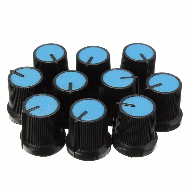 Alt view image 2 of 2 - 10PCS Black Knob Blue Face Plastic for Rotary Taper Potentiometer Hole 6mm
