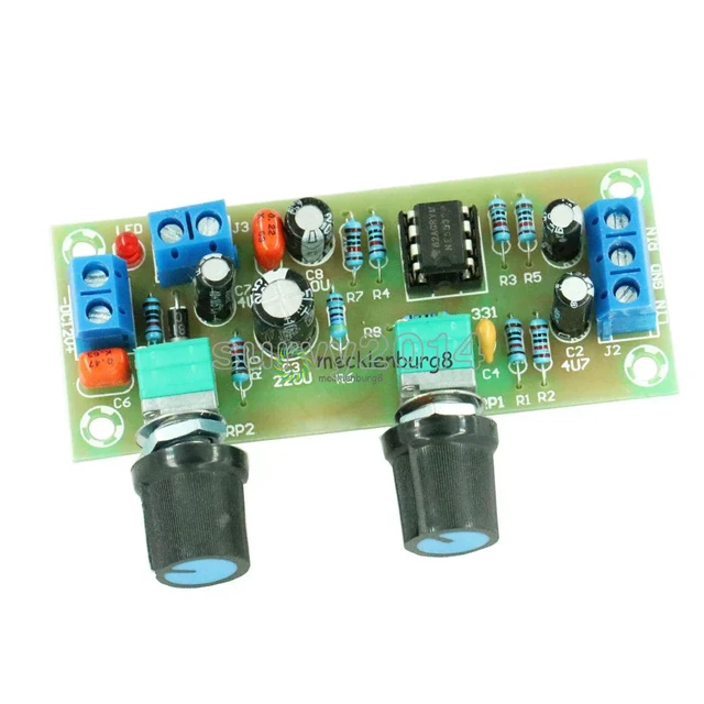 Alt view image 6 of 6 - DC 12V-24V Low-pass Filter NE5532 Bass Tone Subwoofer Pre-Amplifier Preamp Board With LED FR-4 Glass PCB Copper Terminals Module