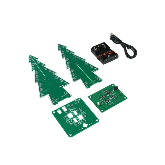 Alt view image 4 of 6 - 3D Christmas Tree LED DIY Kit LED Flash Circuit Kit Electronic Welding Fun Suite 7 Color PCB Welding Free DC 4.5-5V