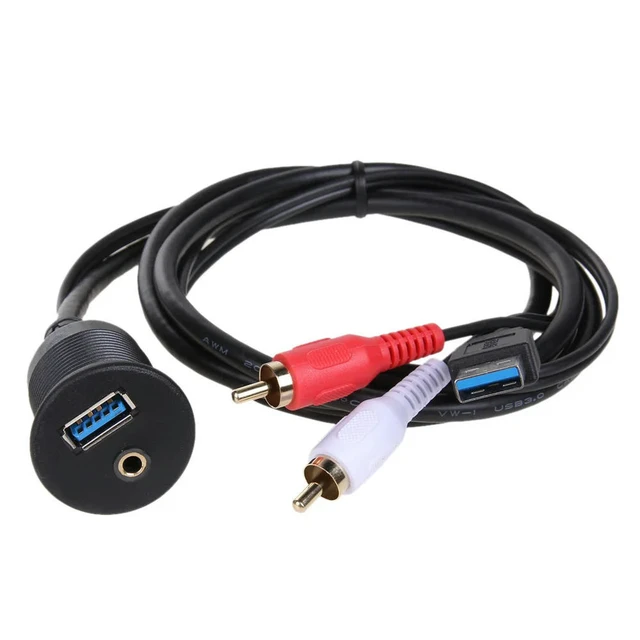 Alt view image 6 of 6 - USB 3.0 & 3.5mm AUX to USB3.0 2 RCA Extension Flush Mount Cable