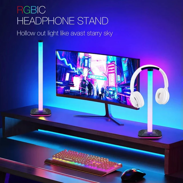 Alt view image 5 of 6 - RGB Light Desktop Headphone Stand Anti Slip Universal Over-Ear Headset Bracket Anti Scratch PC Accessories Brightness Adjustable