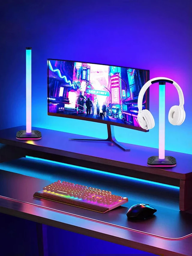 Alt view image 6 of 6 - RGB Light Desktop Headphone Stand Anti Slip Universal Over-Ear Headset Bracket Anti Scratch PC Accessories Brightness Adjustable