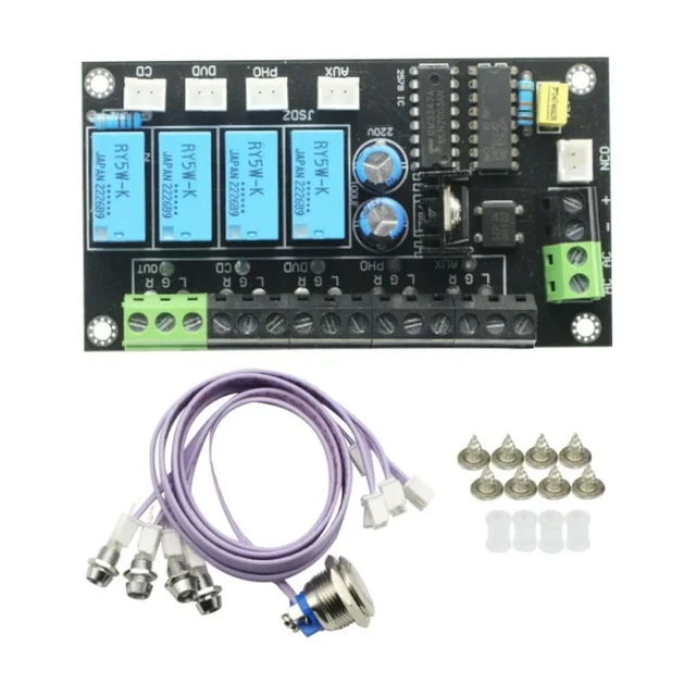 Alt view image 4 of 6 - Stereo Amplifier Four Way HIFI DC AC Audio Switch Board Relay Control Select Amplifiers Amplificador Moudle For Board