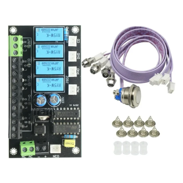Alt view image 6 of 6 - Stereo Amplifier Four Way HIFI DC AC Audio Switch Board Relay Control Select Amplifiers Amplificador Moudle For Board