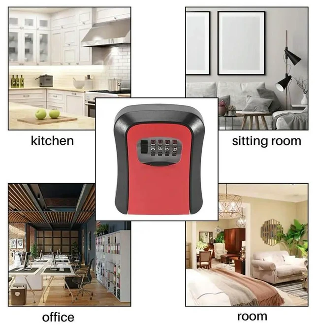 Alt view image 6 of 6 - Password Key Lock Box Wall Mounted Zinc Alloy Key Box Weatherproof 4 Digit Combination Key Lock Box