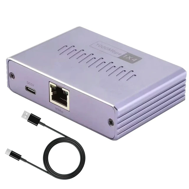 Alt view image 4 of 6 - Gigabit Ethernet Splitter 1 To 2/3/4 LAN Splitter 1000Mbps Ethernet Cable Splitter with Type-c Power Cable Network RJ45 Splitter