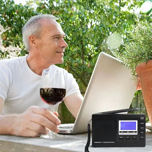 Alt view image 6 of 6 - Outdoor Emergency FM Radio Receiver Stereo With Digital Alarm Clock MW/SW Radio Gray