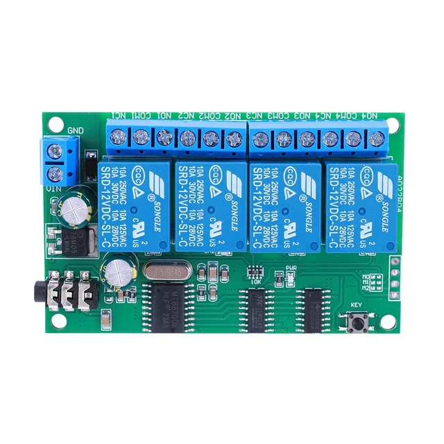 Alt view image 4 of 6 - AD22B04 4CH DTMF Signal Tone Voice Decoder Relay Switch Module DC 12V Non-Locking/Self-Locking/Interlocking/Time Delay