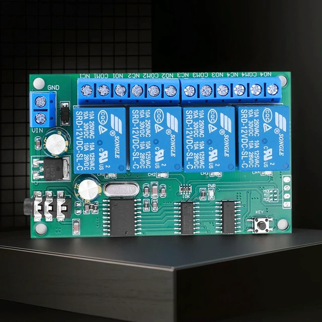 Alt view image 5 of 6 - AD22B04 4CH DTMF Signal Tone Voice Decoder Relay Switch Module DC 12V Non-Locking/Self-Locking/Interlocking/Time Delay