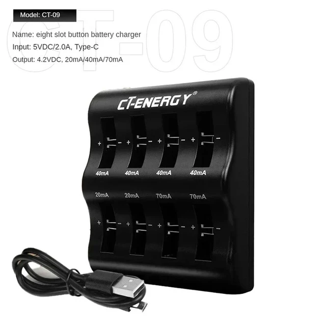 Alt view image 4 of 6 - 8 Slot Charger for 1220 1240 1620 1632 2032 2025 2016 2430 2440 2450 2477 Li-Ion Coin Cell Batteries, Charger
