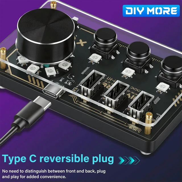 Alt view image 6 of 6 - DC 5V Diymore Hub Dm-H1 Hub Docking Station 3 Programmable Keys WS2812B RGB LED Lights Custom Keyboard Desktop Controller Type C