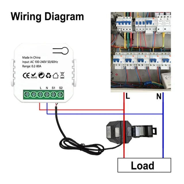 Alt view image 6 of 6 - Life Energy Meter with CT Clamp Sensor APP Control CT DIY 110V 240V 50/60Hz for Solar Produced Consumed Power Monitor