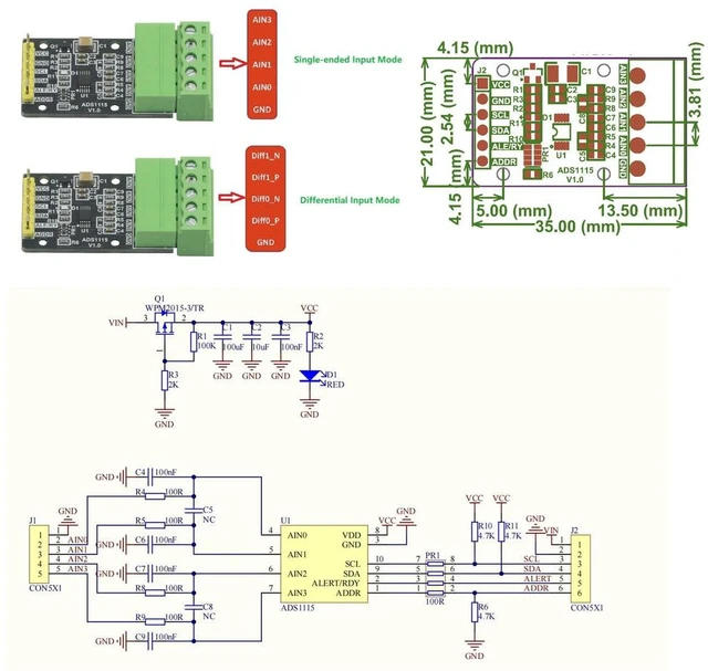 Alt view image 5 of 6 - ADS1115 4-Channel 16-Bit High Precision ADC Converter Module, Programmable Gain Amplifier for Data Acquisition