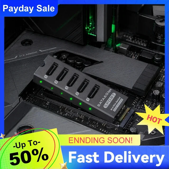 Alt view image 4 of 6 - M.2 PCIe to SATA 5-Port Expansion Card JMB585 with Port Multiplier Support Aluminum Shell for PC