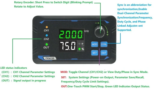 Alt view image 5 of 6 - DC 5-24V Dual Signal Generator Square Pulse Wave Frequency Meter 1Hz-150kHz Output