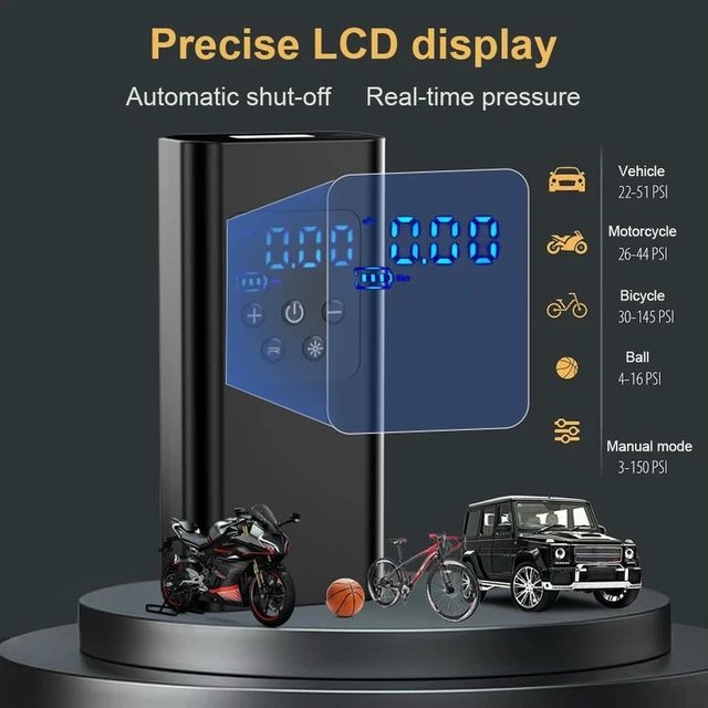Alt view image 5 of 6 - Car Air Pump 150PSI Tyre Inflator with LED Light Digital Inflator Inflatable Pump for Motorcycle Bicycle Boat Car Tire
