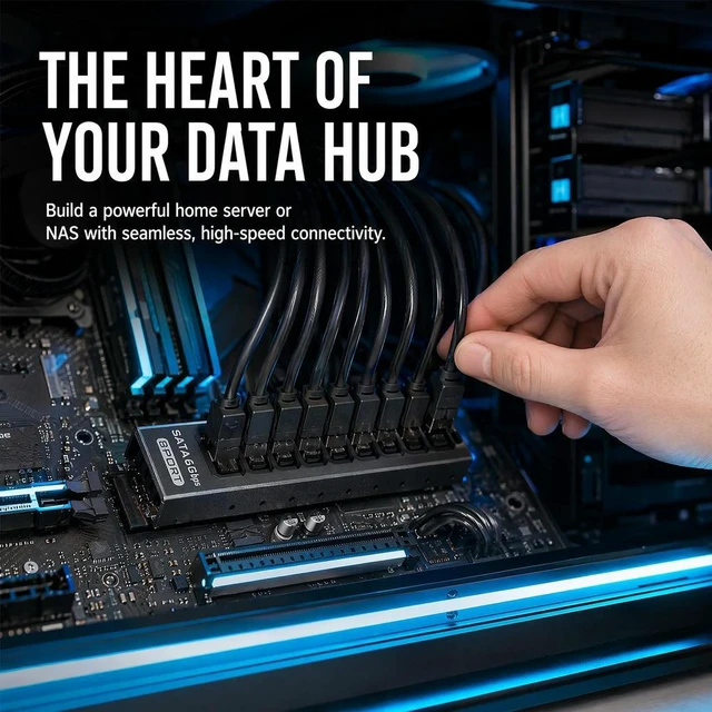 Alt view image 5 of 6 - M.2 M-Key to 8 SATA 6Gbps Port Expansion Card PCIe 3.0 X2 16Gbps Bandwidth NVMe NAS Server