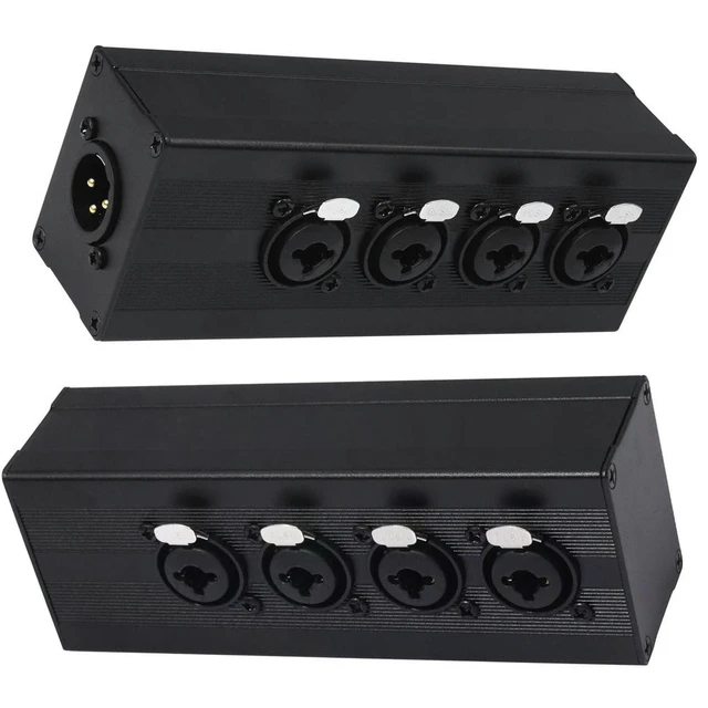 Alt view image 4 of 6 - XLR 1 Male To 4-Way Female Audio Splitter Converter Box 3 Pin 4 Input 1 Output Audio Signal Box for Microphone DMX Mixer Speaker