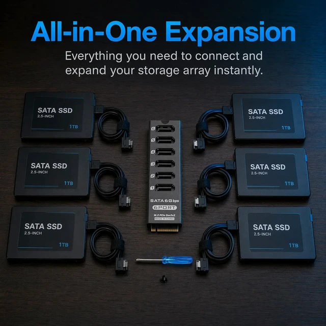 Alt view image 5 of 6 - PCIe 3.0 to SATA 6Gbps 6-Port NAS Expansion Card ASM1166 HDD SSD Controller PM Support Aluminum Alloy Adapter
