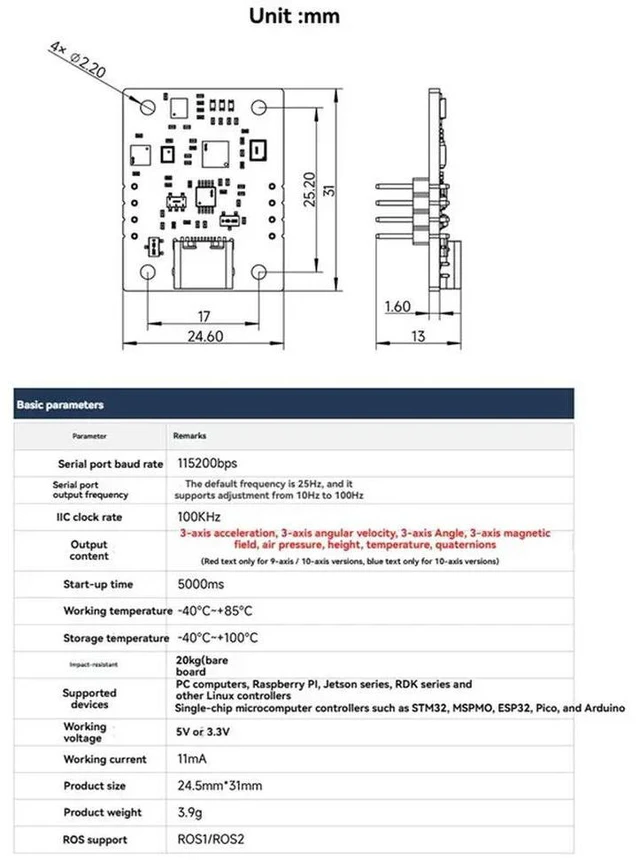 Alt view image 5 of 6 - High-Precision IMU Attitude Sensor Module 10-Axis Support For AHRS Attitude Calculation For ROS Robot