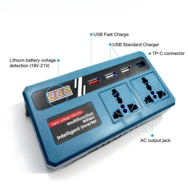 Alt view image 5 of 6 - Inverter for Makita 18V Lithium Batteries Multifunctional Voltage Converter with 4 USB Ports and LED Light