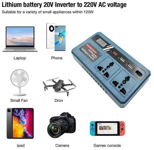 Alt view image 6 of 6 - Inverter for Makita 18V Lithium Batteries Multifunctional Voltage Converter with 4 USB Ports and LED Light
