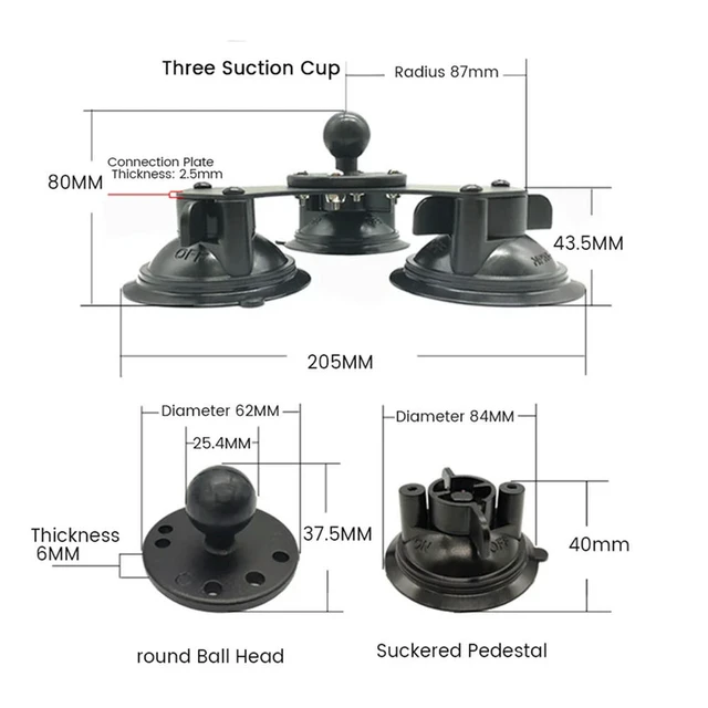 Alt view image 2 of 2 - Ballhead Car Window Twist-Lock Triple Suction Cup Base With AMPS Hole Ball Mount For Gopro Camera phone