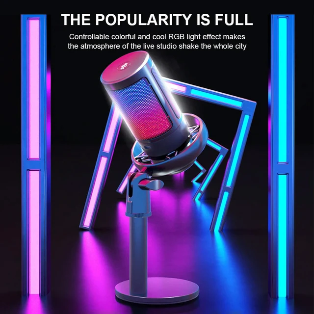 Alt view image 3 of 3 - USB Condenser Microphone RGB Gaming Microphone with Pop Filter PC Condenser Mic for Studio Recording Streaming Content Creation