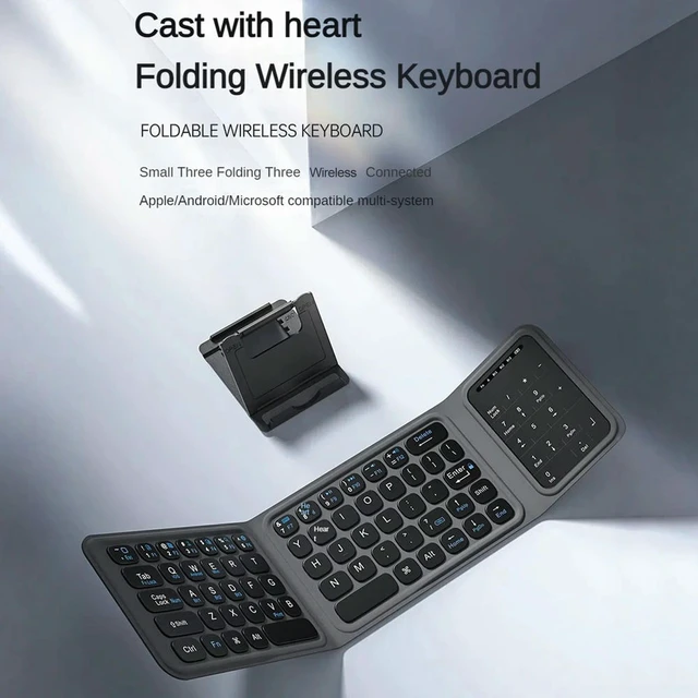 Alt view image 4 of 6 - Bluetoot-compatible 5.0 Multi-Function Keyboard Foldable Folding Keyboard Keypad for iPad Tablet phone Laptop PC