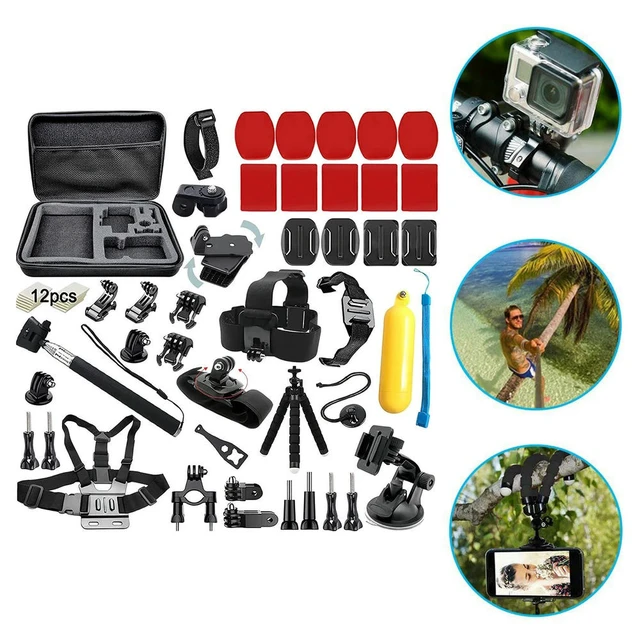 Alt view image 4 of 6 - Sports Camera Accessory Kit for Hero 13/12/11/10/9 1/4 Inch Thread with Tripod Head Chest Bike Mount Carrying Case