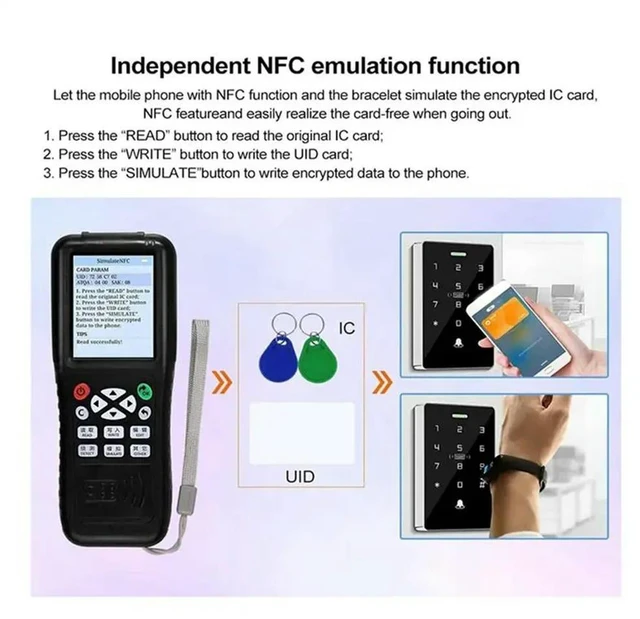 Alt view image 6 of 6 - X100 RFID Card Reader Writer +5XUID/5200 Keychain RFID Duplicator ID IC Card Programmer Encrypted Key Copier