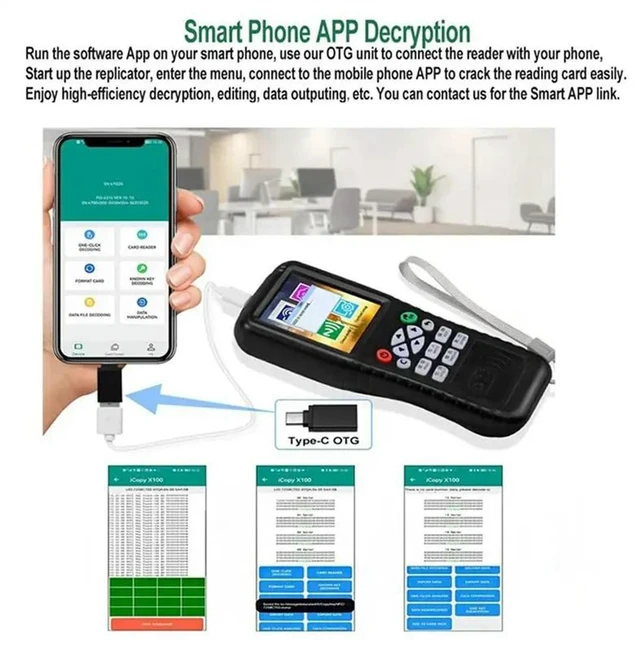 Alt view image 5 of 6 - X100 RFID Card Reader Writer +5XUID/5200 Keychain RFID Duplicator ID IC Card Programmer Encrypted Key Copier