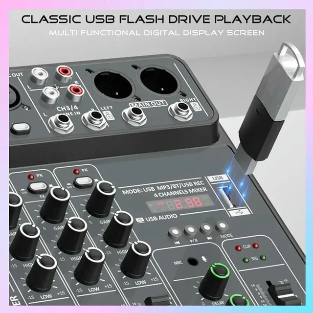 Alt view image 4 of 6 - 4-Way Audio Mixing Console USB Mixing Console Forprofessional Mixing Andrecording Ofaudio
