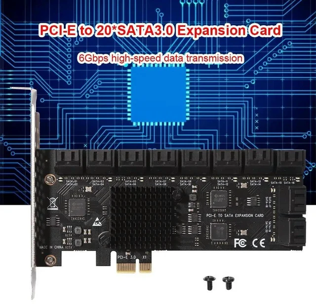 Alt view image 6 of 6 - 20 Port PCIE Expansion Card PCIe SATA 3.0 Controller Adapter 6Gbps Expansion Card Port PCIE Expansion Card for Desktop