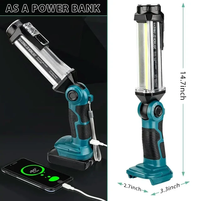 Alt view image 6 of 6 - Camping Light 35W Outdoor Flashlight LED Work Light for Makita 18V Li-Ion Batteries for Auto Repair Workplace Lighting